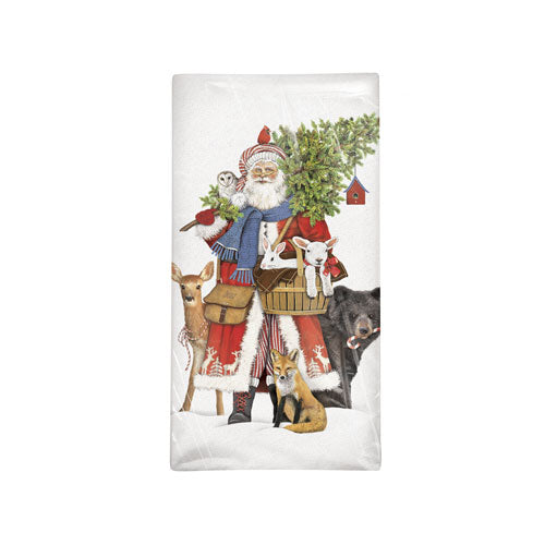 Santa Woodland Bagged Flour Sack Towel